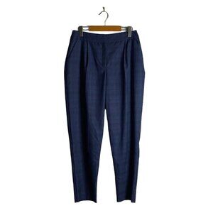 ASOS Women's Blue Pleated Plaid Ankle Pants